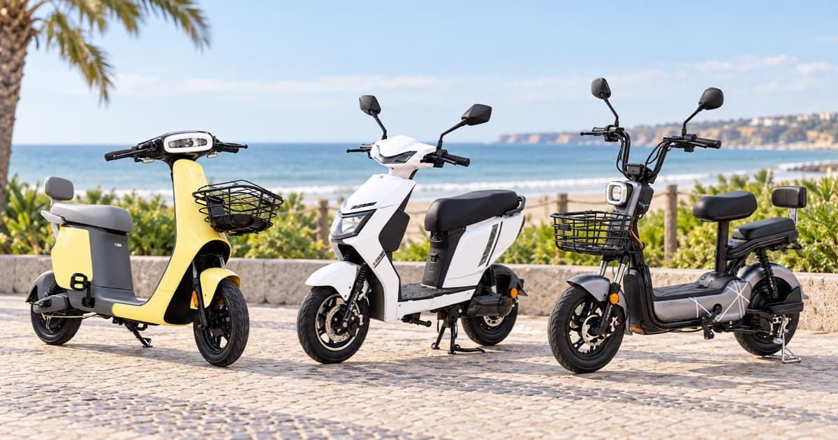 Três modelos de scooter elétrica e autopropelido na orla de Itapema